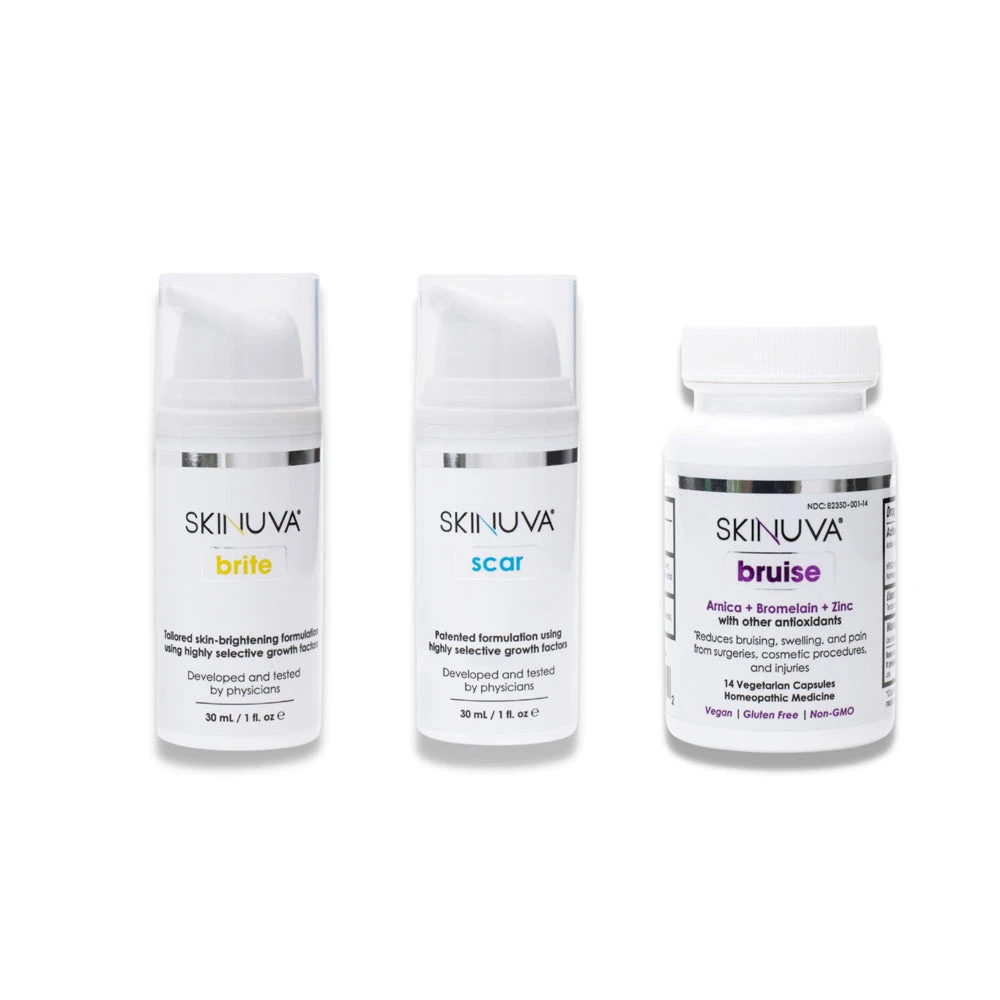 Skinuva Complete Care System: Skinuva Scar Cream (1 Oz) + Skinuva Brite (1 Oz) + Skinuva Bruise